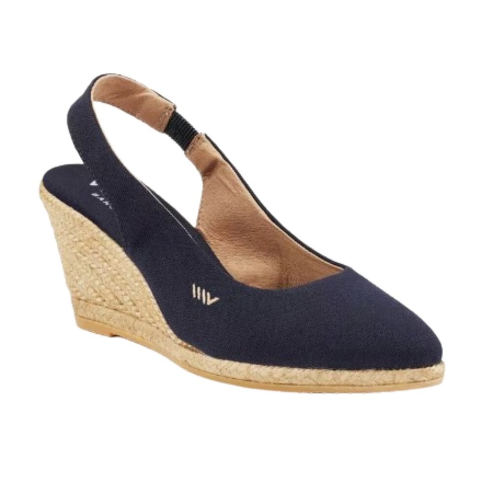 Navy Espadrille Wedge Slingback Shoes - Picture 6 of 9